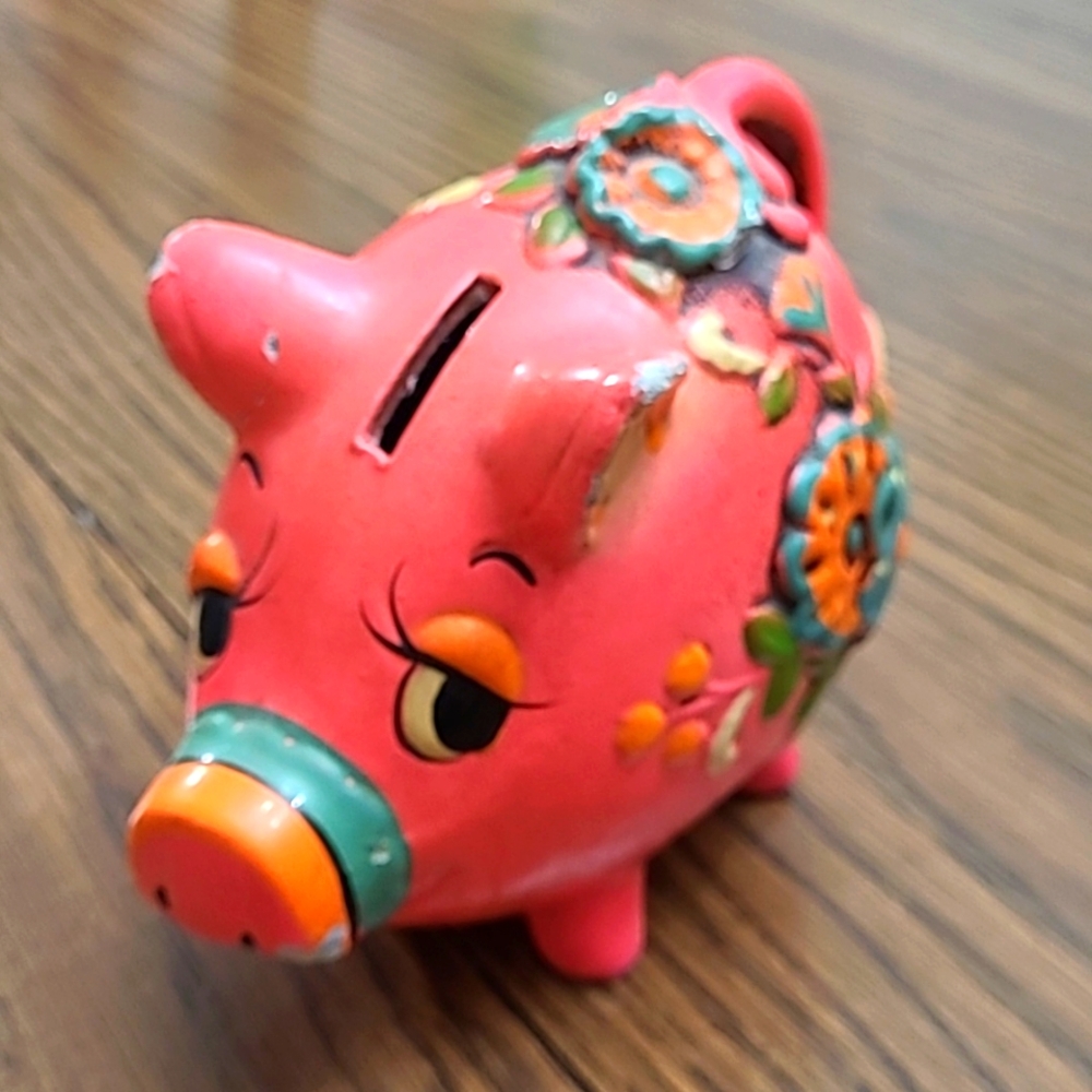 Vintage 1960's Chalkware Bright Piggy Bank!  Fun Talking Piece, Make Yours Today